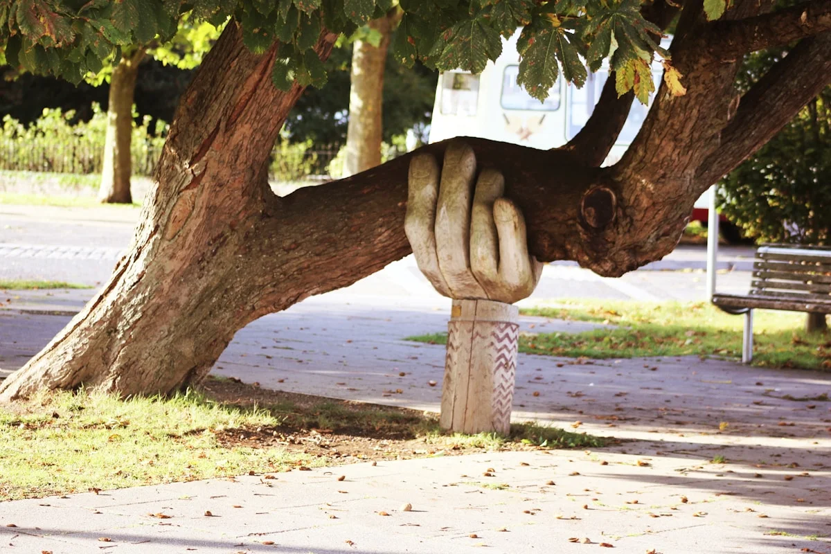 One hand reaching down to take another and pull it up.