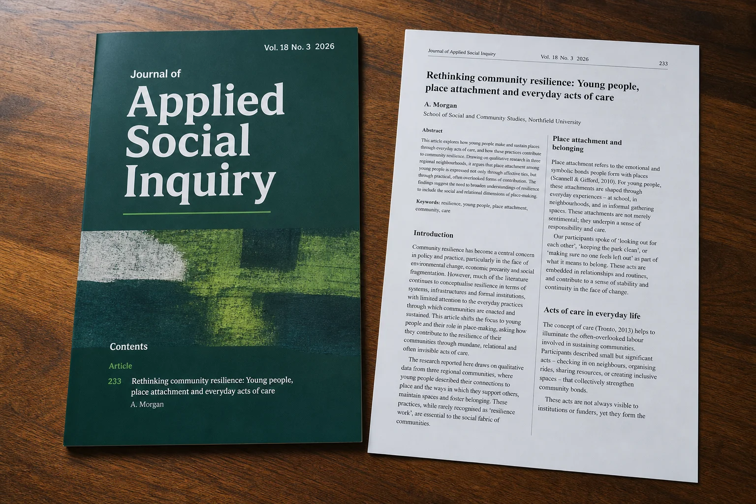 A quarterly journal cover beside a printed article reprint.