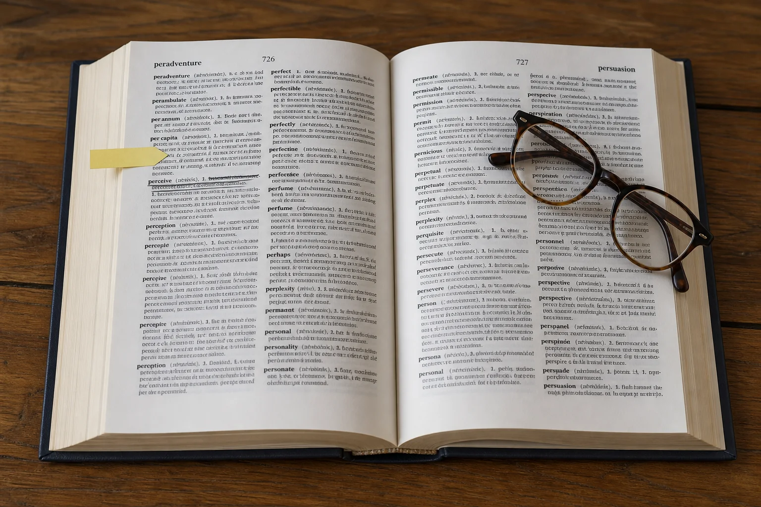 An open dictionary with one entry marked.